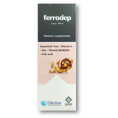 FERRODEP SYRUP ( SUNACTIVE ® 93% + VITAMIN C 81% + PIDO-ZINC ® ZINC PIDOLATE 80% + COPPER GLUCONATE 70% + VIT. B12 64% + VIT. B6 64% + VIT. B2 71% + FOLIC ACID 130% ) 150 ML