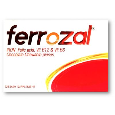 FERROZAL DIETARY SUPPLEMENT ( IRON + FOLIC ACID + VIT. B12 & B6 ) 24 CHEWABLE PIECES