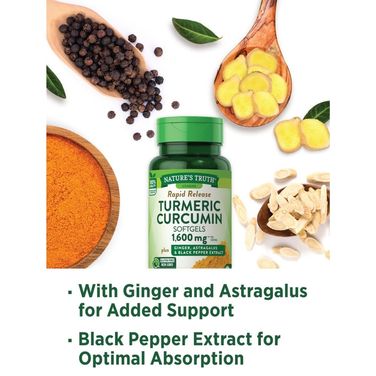 Nature's Truth Turmeric Curcumin Complex | Plus Ginger, Astragalus, & Black Pepper Extract