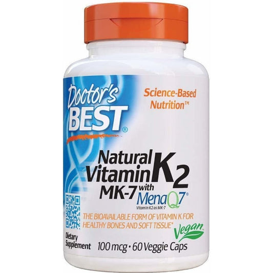 Doctor's Best Natural Vitamin K2 Mk-7 with MenaQ7, 100mcg Vitamin K2 Supplement Supports Bone Health (60 capsules)