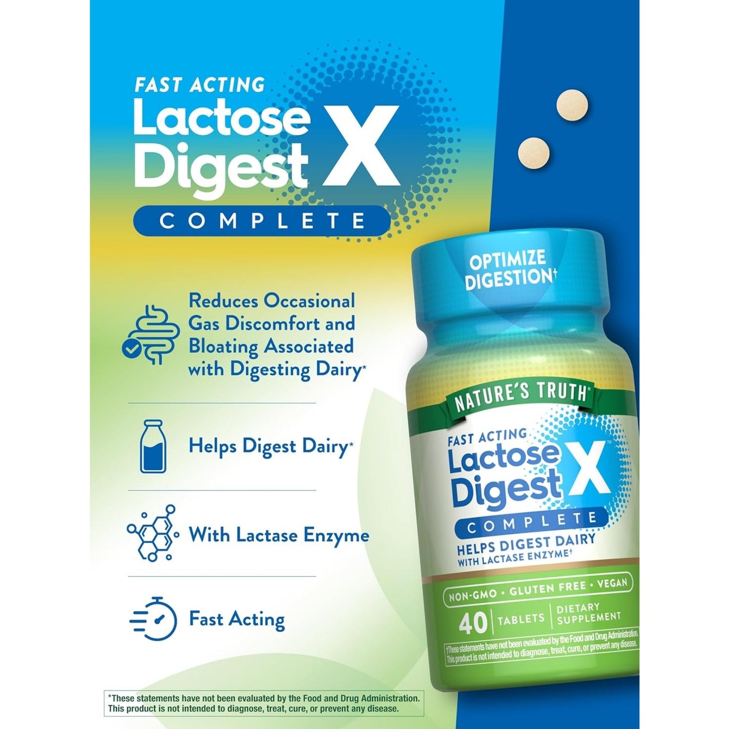 Nature's Truth Lactose Digest Tablets | 40 Pills | with Lactase Enzyme