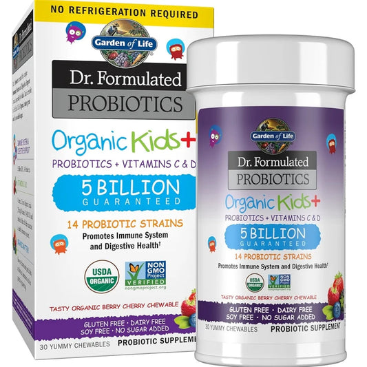 Dr. Formulated Probiotics Organic Kids+ Immune & Digestive Health Supplement, No Added Sugar, 30 Chewables