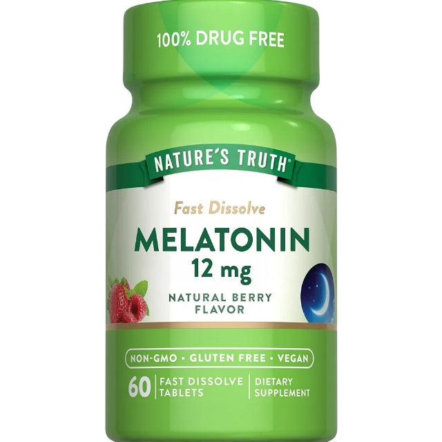 Nature's Truth Melatonin 12mg | 60 Fast Dissolve Tablets | Natural Berry Flavor