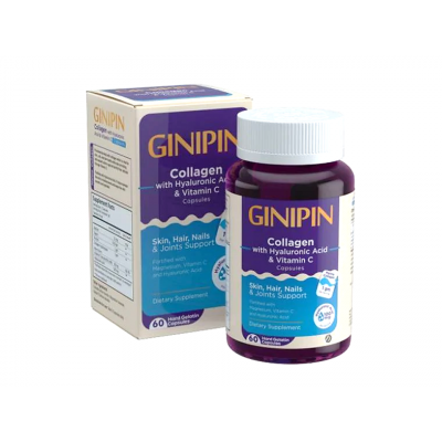 GINIPIN COLLAGEN WITH HYALURONIC ACID & VITAMIN C FOR SKIN , HAIR , NAILS & JOINT SUPPORT 60 CAPSULES