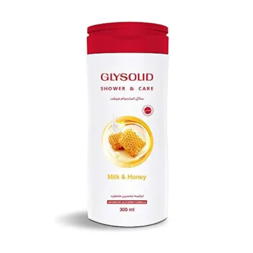 GLYSOLID Shower &amp; Care With Musk, Classic, Rose Wild Milk, Honey, Olive Balm Scents With Advanced Glycerin Formula to Softness Your Skin All The Day (Milk &amp; Honey)