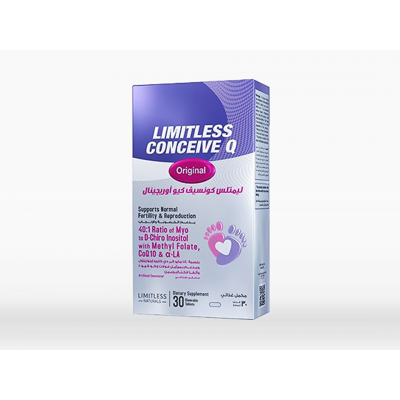 LIMITLESS CONCEIVE Q ( MYO-INOSITOL 2000MG + CHIRO-INOSITOL 50MG + ALPHA-LACTALBUMIN 50MG + COENZYME Q10-CYCLODEXTRIN COMPLEX 400MG + ZINC 22MG ) 30 CHEWABLE TABLETS