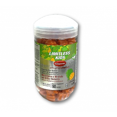 LIMITLESS KIDS MULTIGUMMIES DIETARY SUPPLEMENT FOR KIDS HEALTHY GROWTH & DEVELOPMENT 90 MANGO FLAVOR GUMMIES