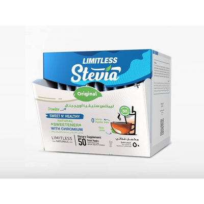 LIMITLESS STEVIA ORIGINAL NATURAL SWEETENER WITH CHROMIUM 0 CALORIES 50 STICK PACKS