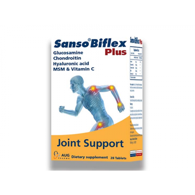 SANSO BIFLEX PLUS ( VIT. C 60 MG + GLUCOSAMINE 1500 MG + CHONDROITIN 1200 MG + MSM 1200 MG + HYALURONIC ACID 30 MG ) 28 TABLETS