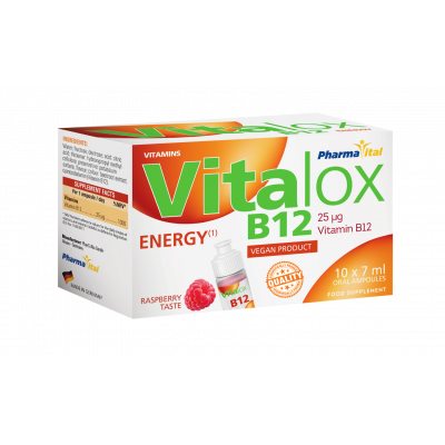 VITALOX B12 ENERGY ( VITAMIN B12 25 MCG ) RASPBERRY TASTE 10 X 7 ML VEGAN ORAL AMPOULES