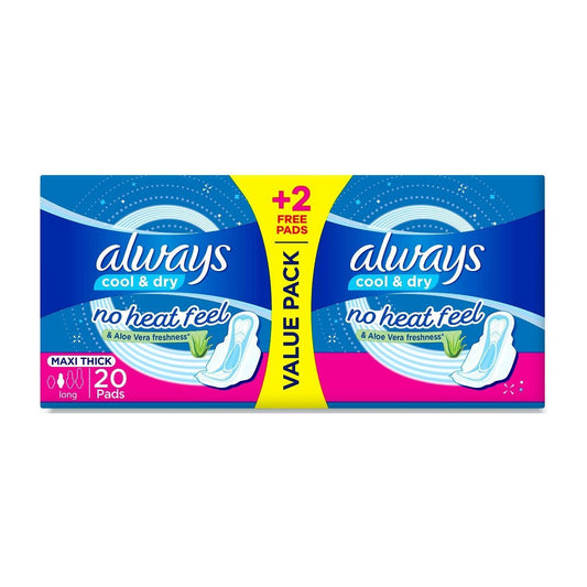 Always Cool & Dry No Heat Feel Maxi Thick Long Pads – 20 Count