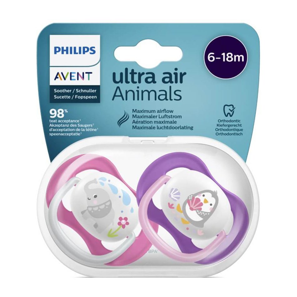 Avent Ultra Air Animals Pacifier 6-18m – pink & Purple