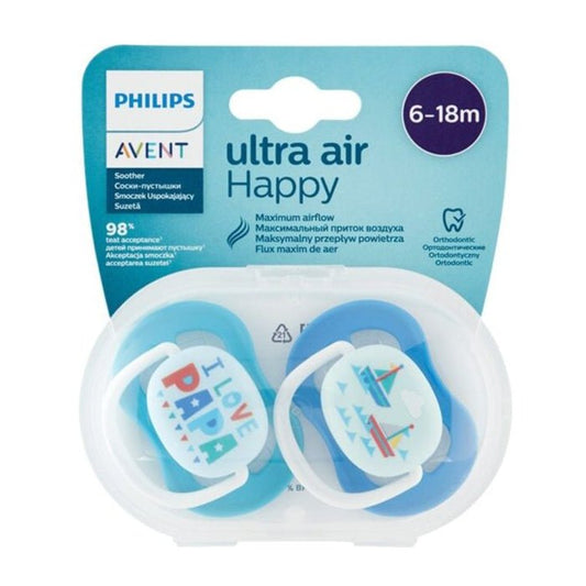 Avent Ultra Air Happy Pacifier 6-18m – Blue & Light Blue