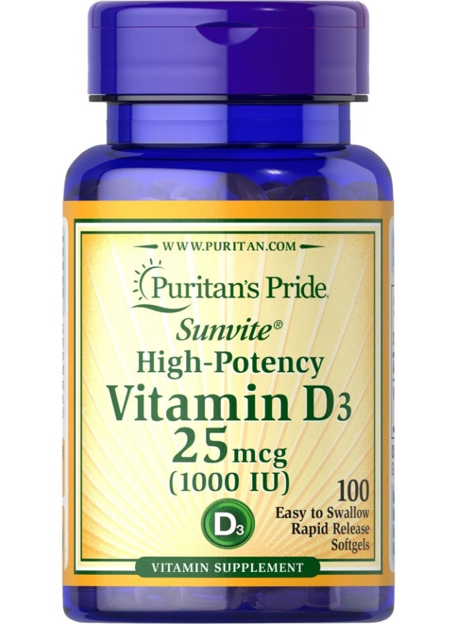 Puritan's Pride Vitamin D3 1000 Iu 100 Softgels - Package Color May Vary