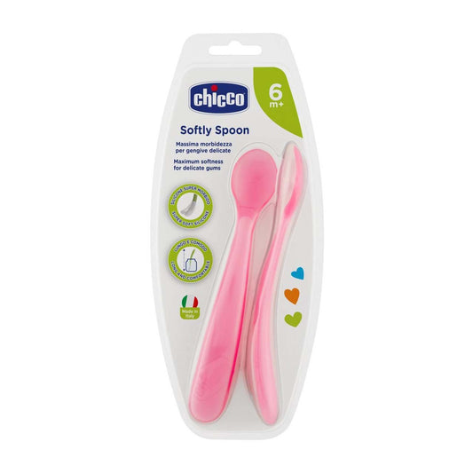 Chicco Soft Silicone Spoon 6m+ 2Pcs - Pink