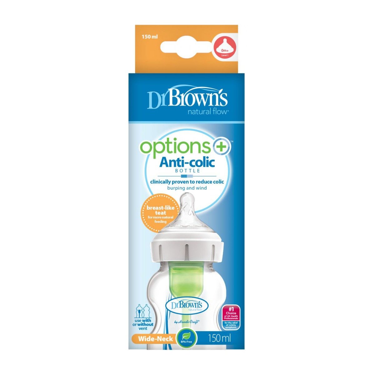 Dr. Brown's Options Plus Wide Neck Feeding Bottle 0m+ - 150ml