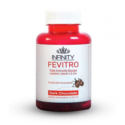 INFINITY FEVITRO IMMUNITY BOOSTER ( LACTOFERRIN + VITAMIN C + ZINC + FOLIC ACID + VITAMINS B6 & B12 + COPPER + WHEY PROTEIN ) 45 CHOCOLATE PIECES