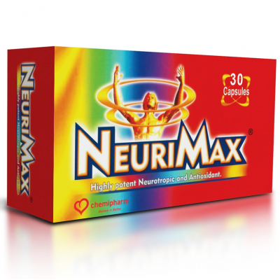 Neurimax ( Vitamins B1 250 mg + B2 15 mg + B6 100 mg + B12 250 mcg + Vit. C 100 mg + Vit E 30 mg + Zinc 10 mg + Selenium 25 mcg + Folic acid 250 mcg + Betacarotene plamitate 5000 IU ) 30 capsules